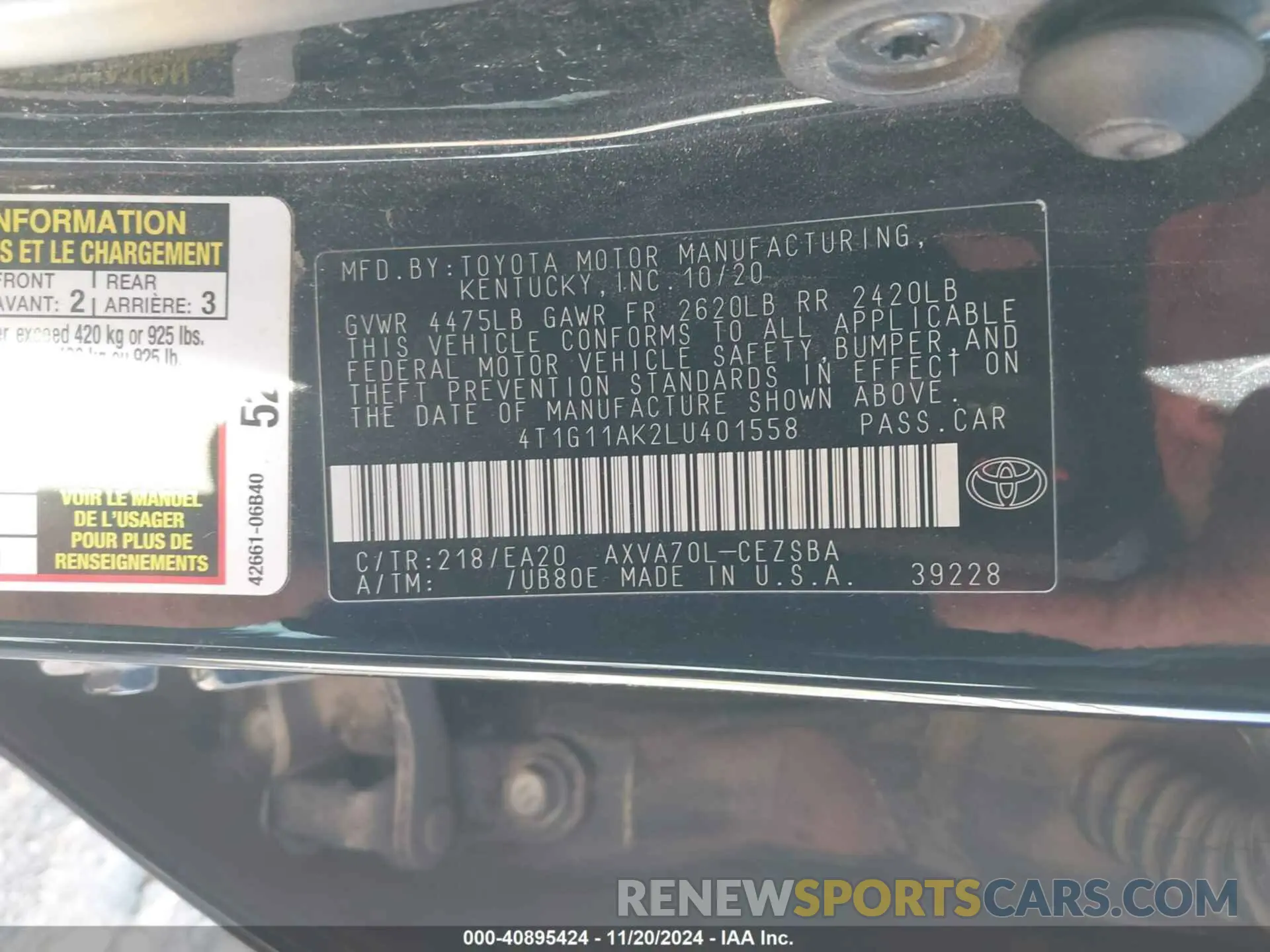 9 Photograph of a damaged car 4T1G11AK2LU401558 TOYOTA CAMRY 2020