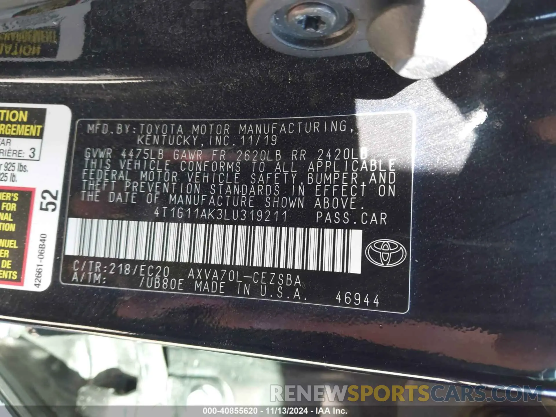 9 Photograph of a damaged car 4T1G11AK3LU319211 TOYOTA CAMRY 2020