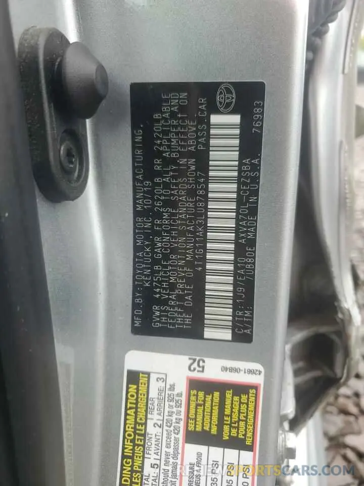 12 Photograph of a damaged car 4T1G11AK3LU878547 TOYOTA CAMRY 2020