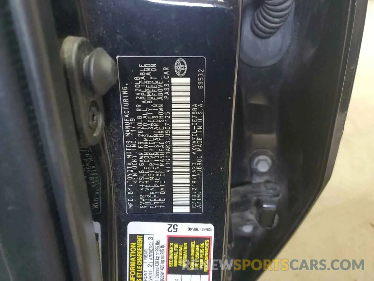 12 Photograph of a damaged car 4T1G11AK3LU907125 TOYOTA CAMRY 2020