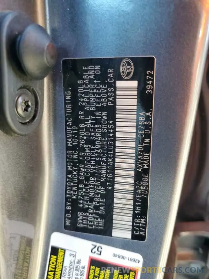13 Photograph of a damaged car 4T1G11AK4LU314454 TOYOTA CAMRY 2020