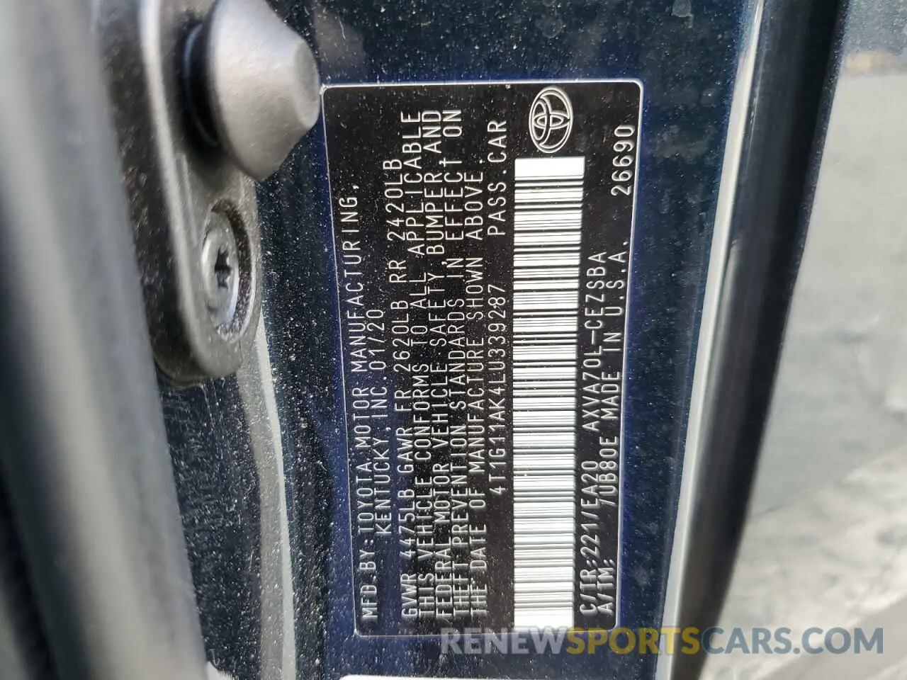 12 Photograph of a damaged car 4T1G11AK4LU339287 TOYOTA CAMRY 2020