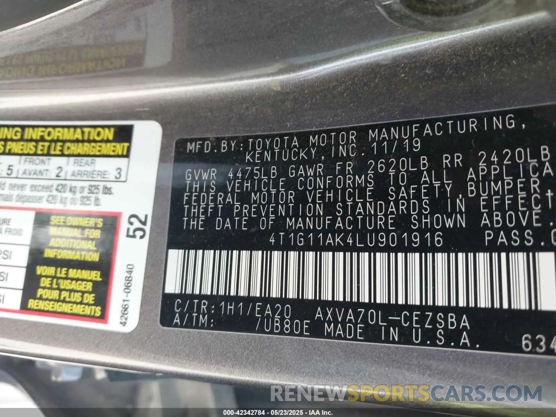 9 Photograph of a damaged car 4T1G11AK4LU901916 TOYOTA CAMRY 2020