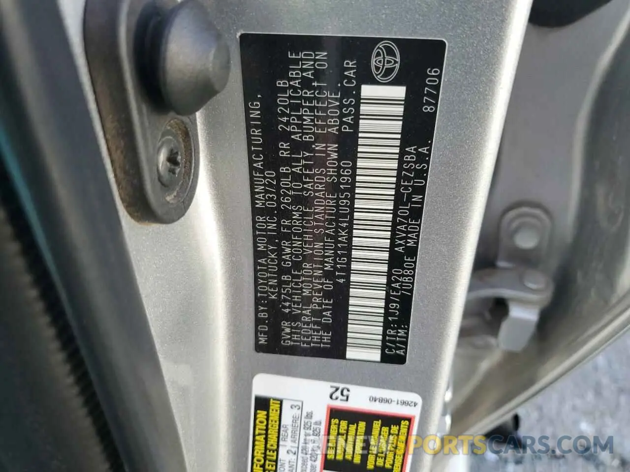 12 Photograph of a damaged car 4T1G11AK4LU951960 TOYOTA CAMRY 2020