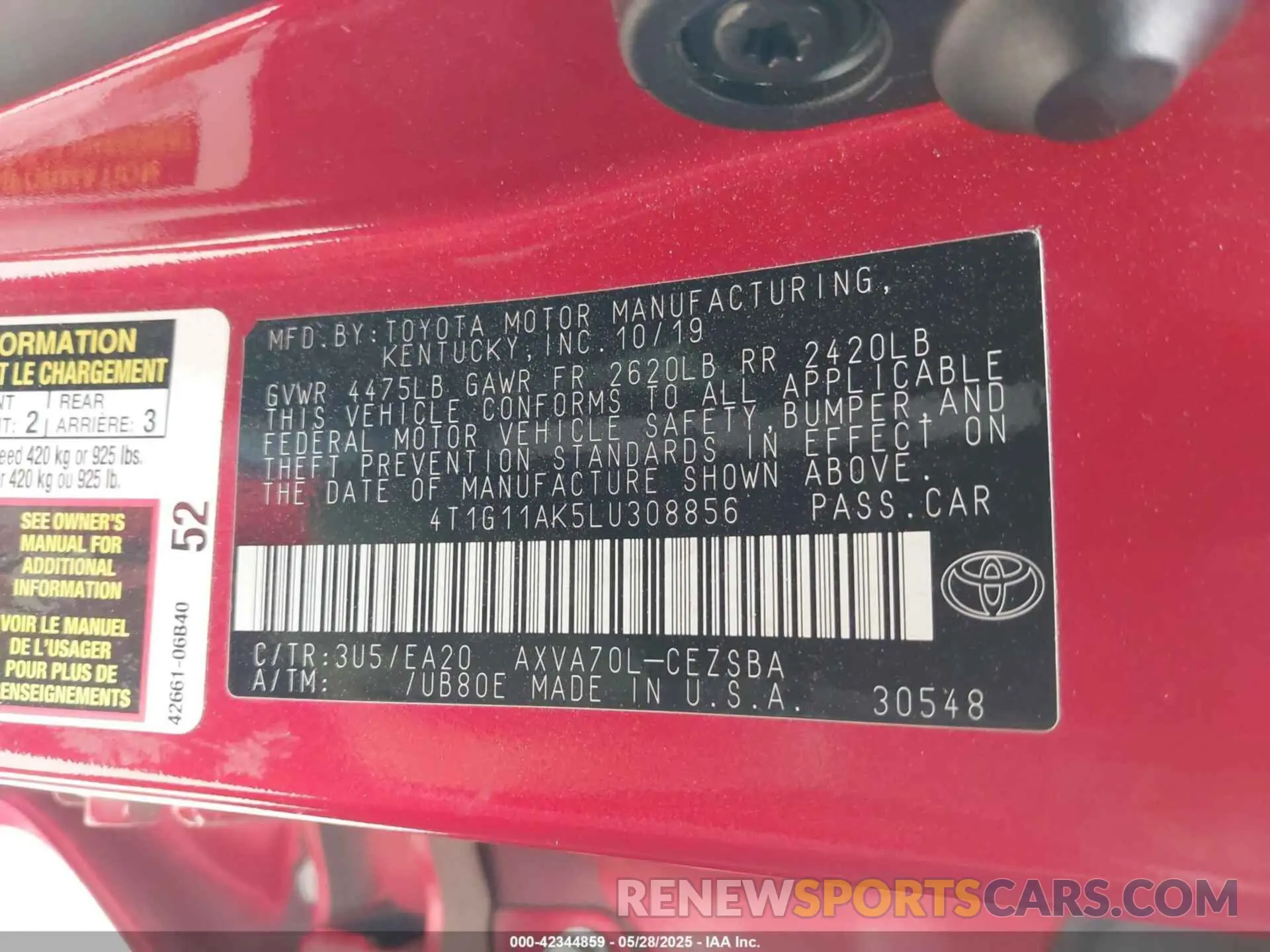 9 Photograph of a damaged car 4T1G11AK5LU308856 TOYOTA CAMRY 2020