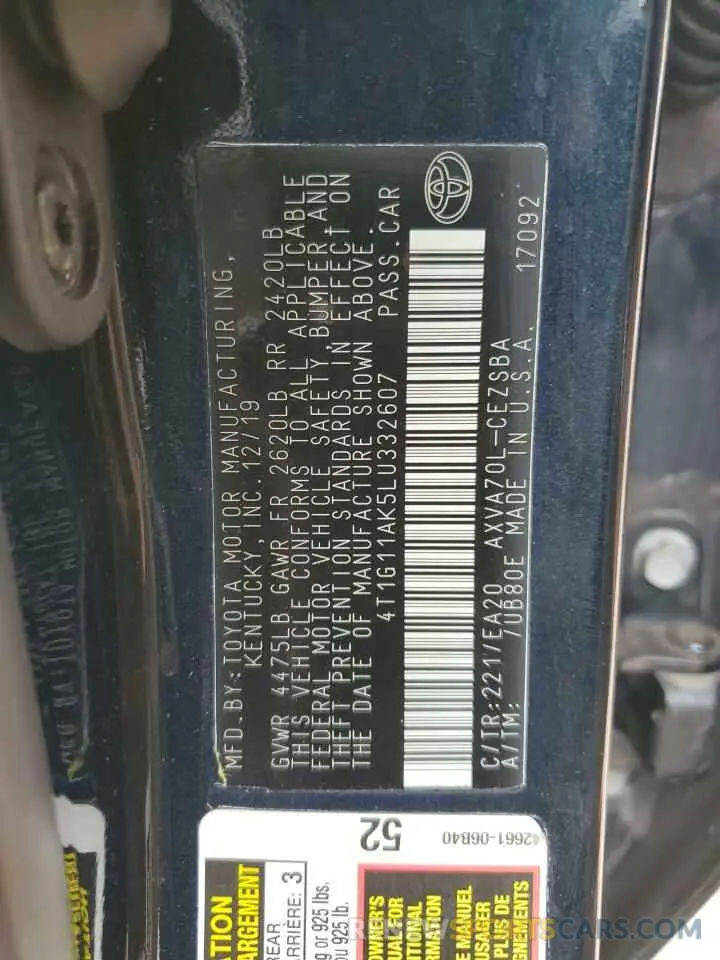 12 Photograph of a damaged car 4T1G11AK5LU332607 TOYOTA CAMRY 2020
