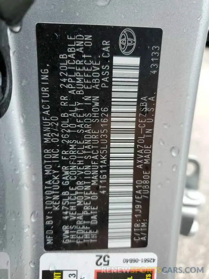 13 Photograph of a damaged car 4T1G11AK5LU351626 TOYOTA CAMRY 2020