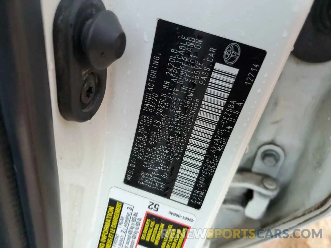 12 Photograph of a damaged car 4T1G11AK5LU365008 TOYOTA CAMRY 2020