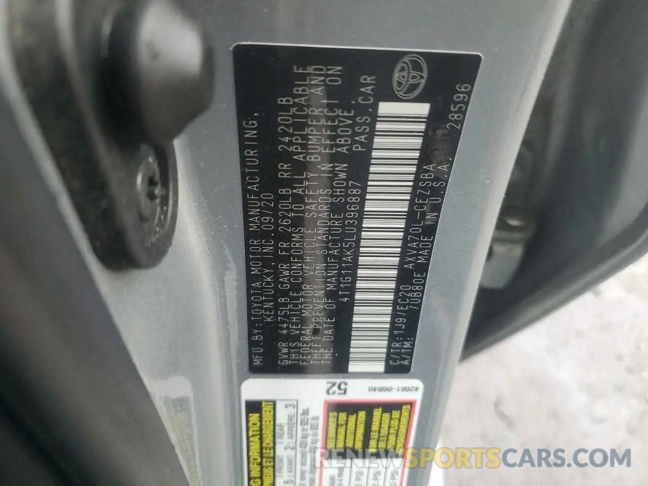 14 Photograph of a damaged car 4T1G11AK5LU396887 TOYOTA CAMRY 2020