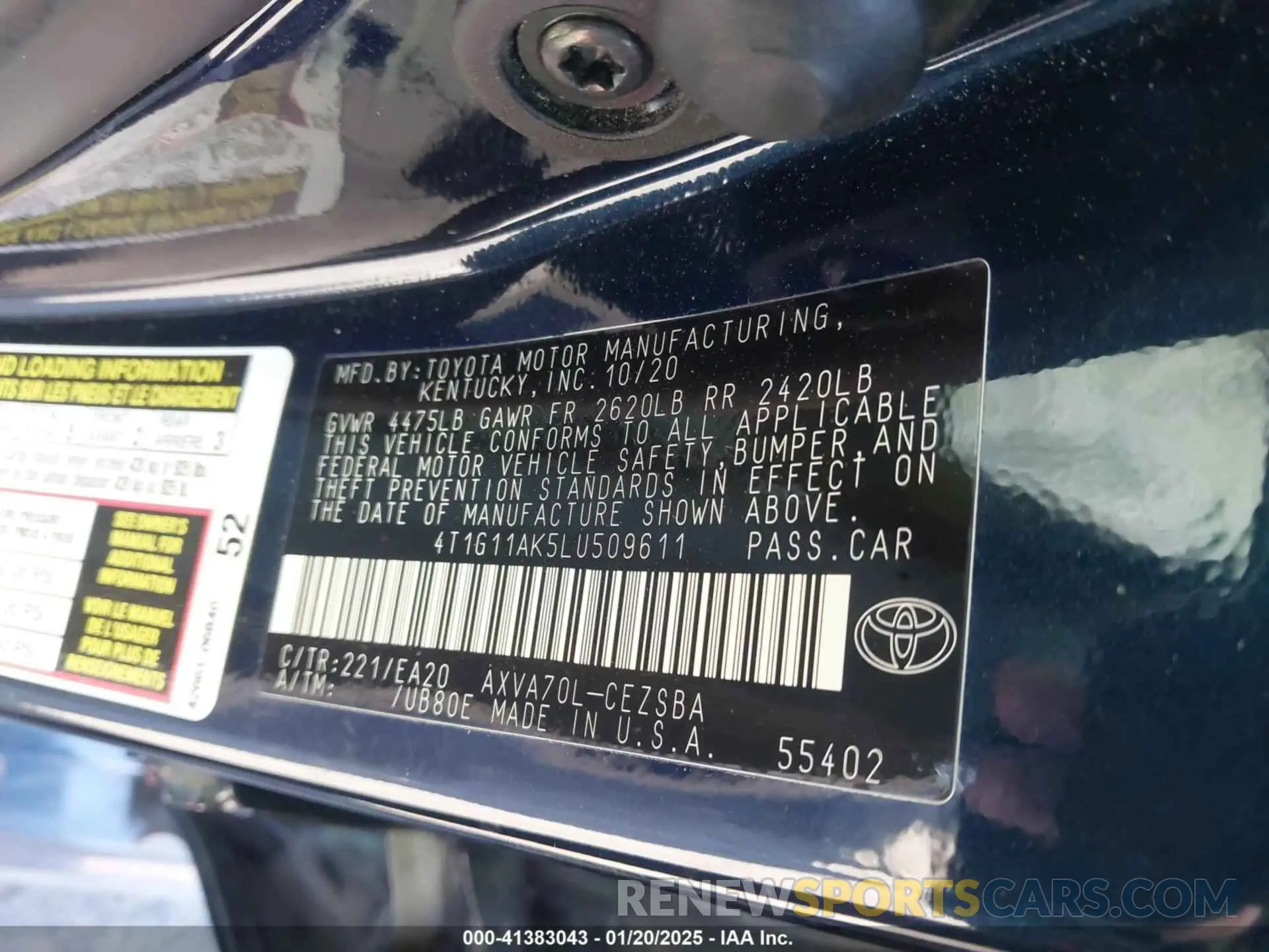 9 Photograph of a damaged car 4T1G11AK5LU509611 TOYOTA CAMRY 2020