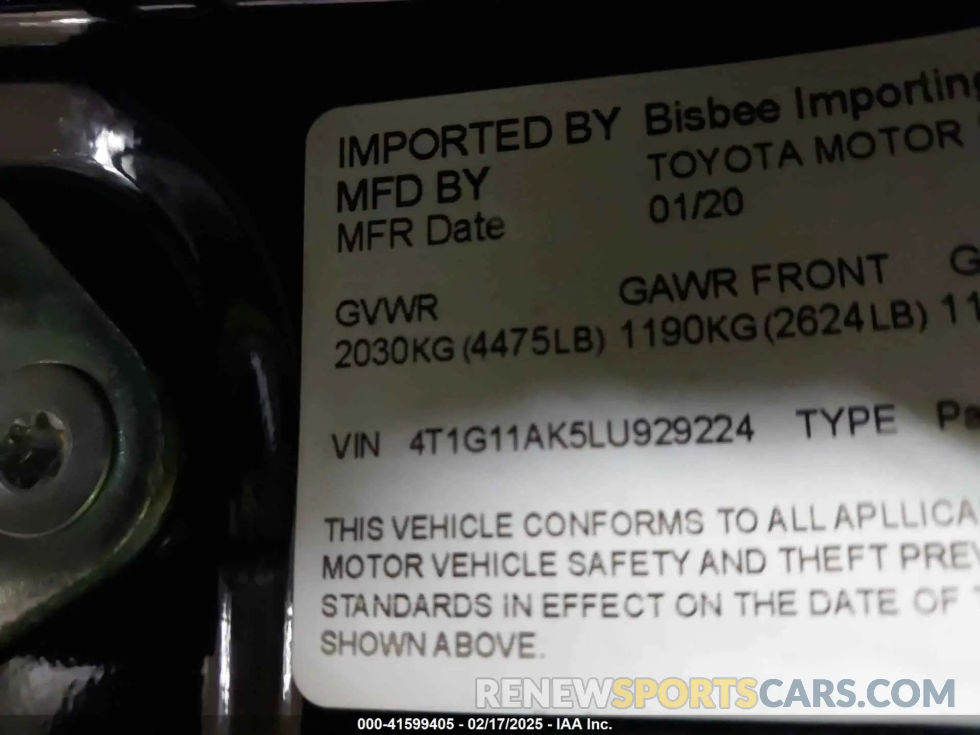 9 Photograph of a damaged car 4T1G11AK5LU929224 TOYOTA CAMRY 2020