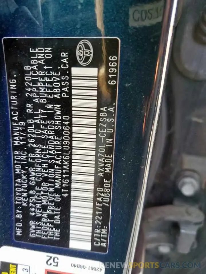 13 Photograph of a damaged car 4T1G11AK6LU900640 TOYOTA CAMRY 2020