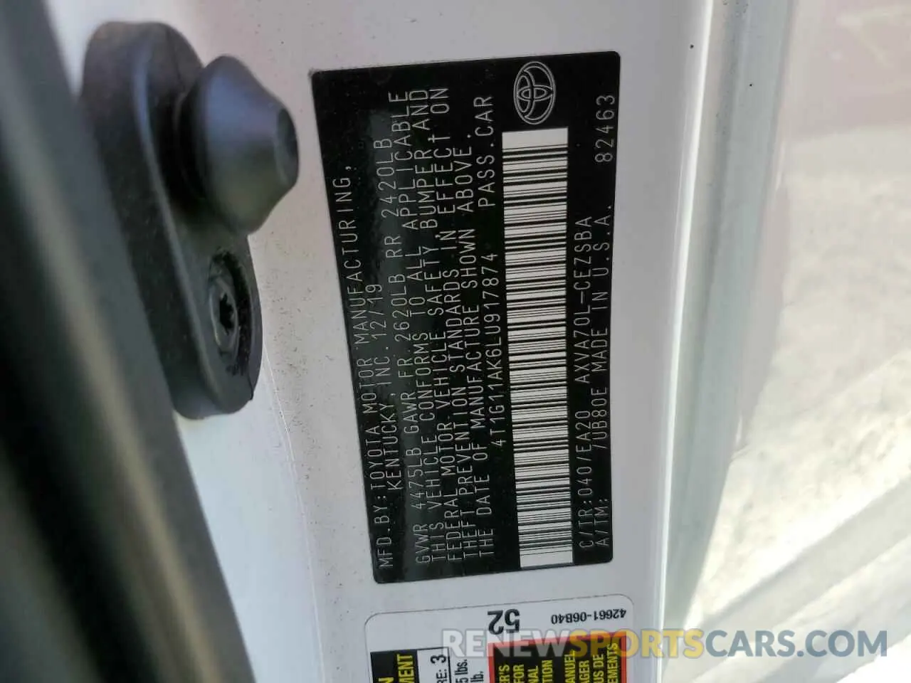 12 Photograph of a damaged car 4T1G11AK6LU917874 TOYOTA CAMRY 2020