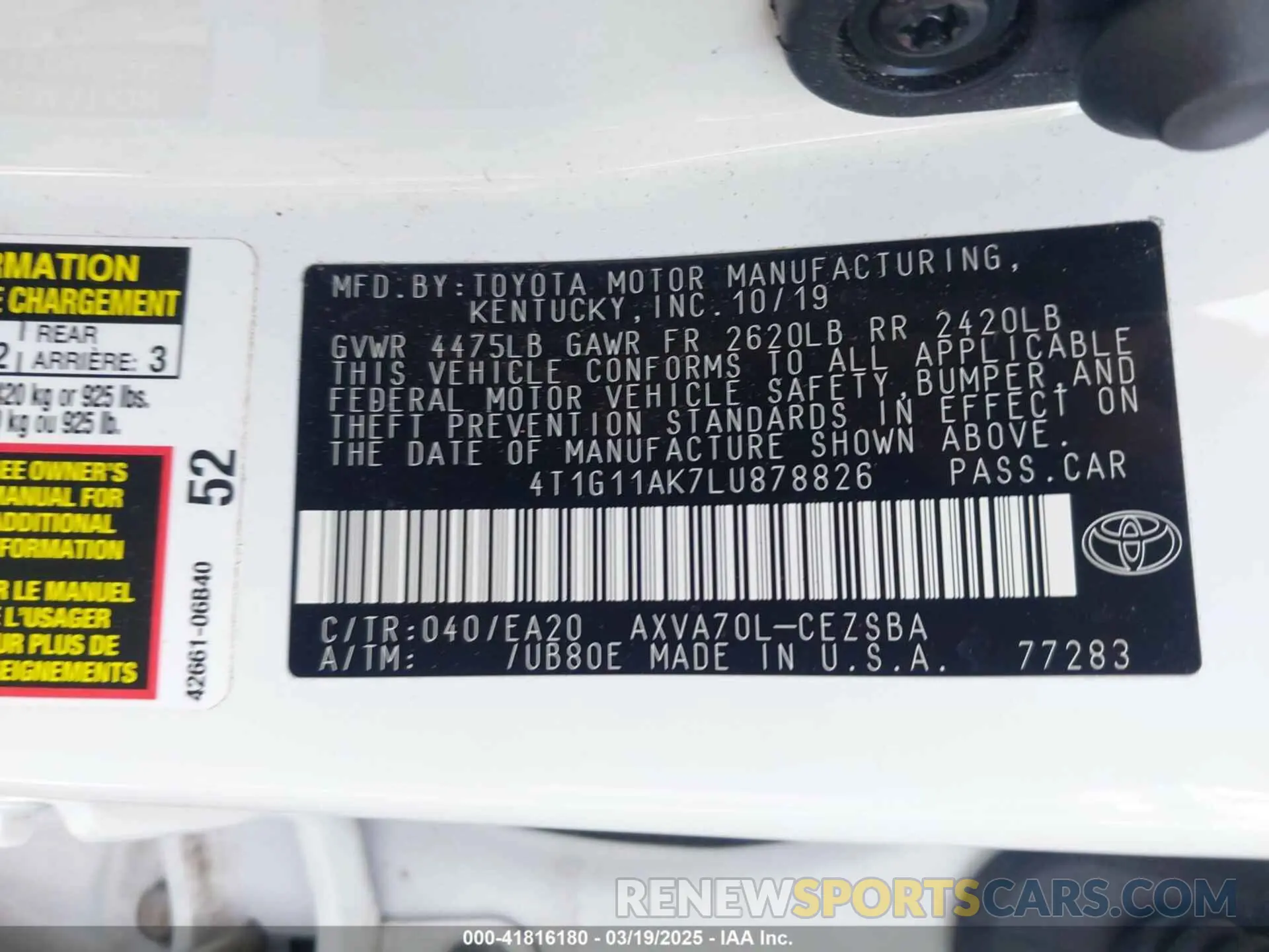 9 Photograph of a damaged car 4T1G11AK7LU878826 TOYOTA CAMRY 2020