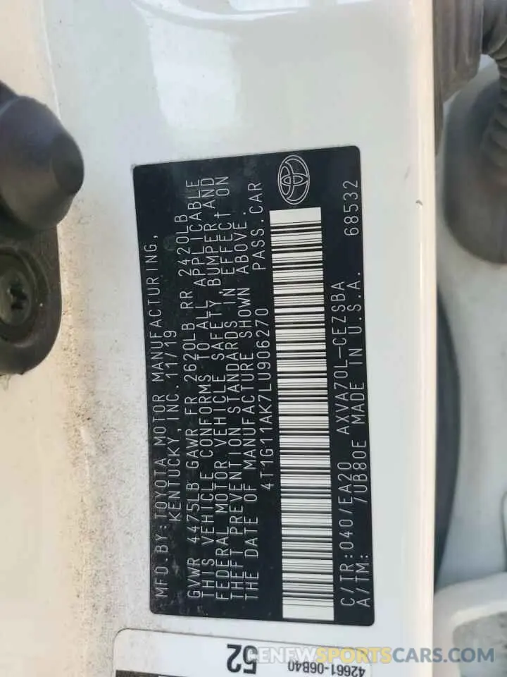 12 Photograph of a damaged car 4T1G11AK7LU906270 TOYOTA CAMRY 2020