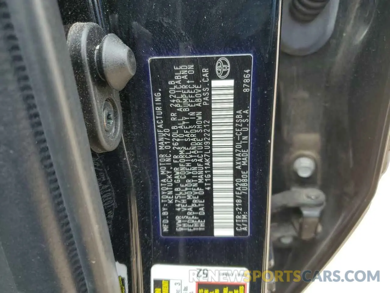 12 Photograph of a damaged car 4T1G11AK7LU922212 TOYOTA CAMRY 2020