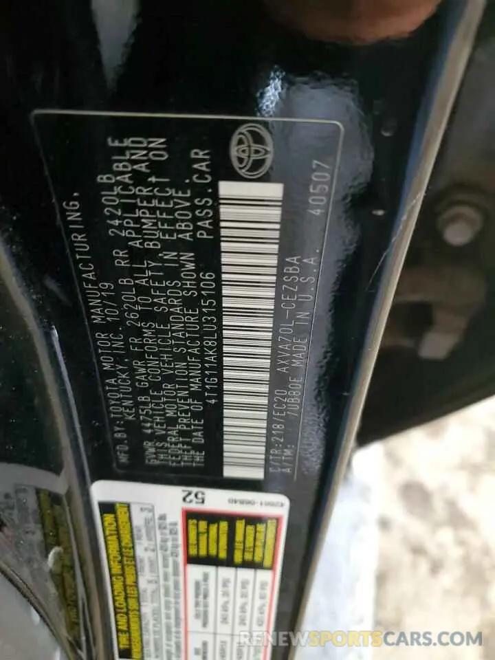 14 Photograph of a damaged car 4T1G11AK8LU315106 TOYOTA CAMRY 2020
