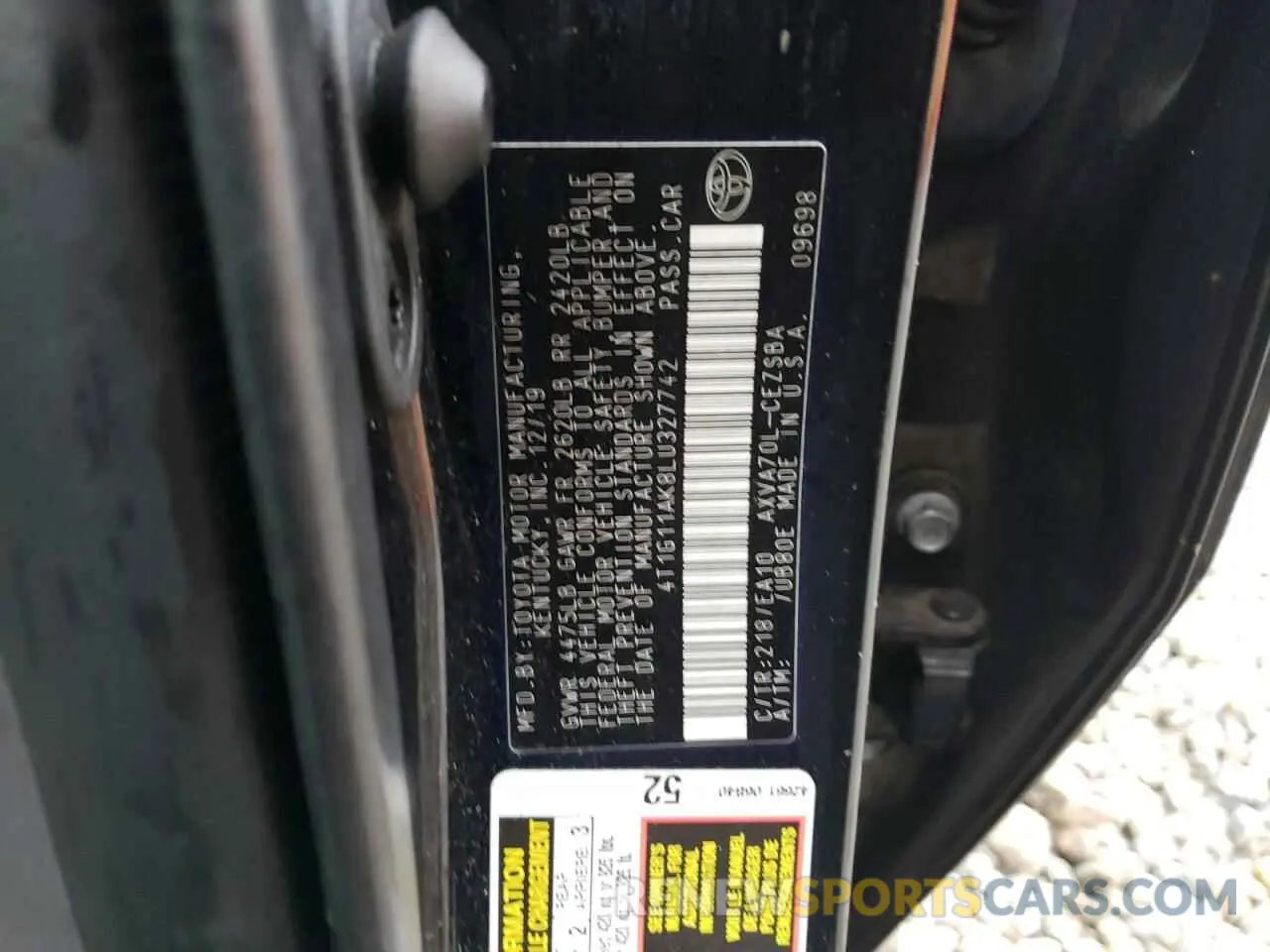 12 Photograph of a damaged car 4T1G11AK8LU327742 TOYOTA CAMRY 2020
