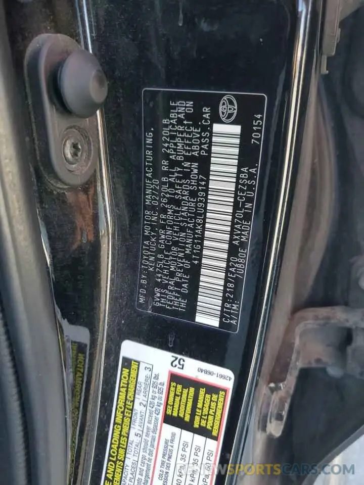 12 Photograph of a damaged car 4T1G11AK8LU939147 TOYOTA CAMRY 2020