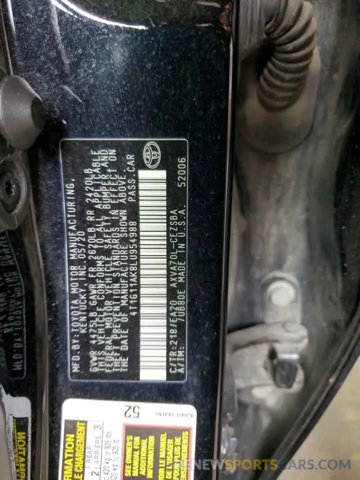 13 Photograph of a damaged car 4T1G11AK8LU954988 TOYOTA CAMRY 2020