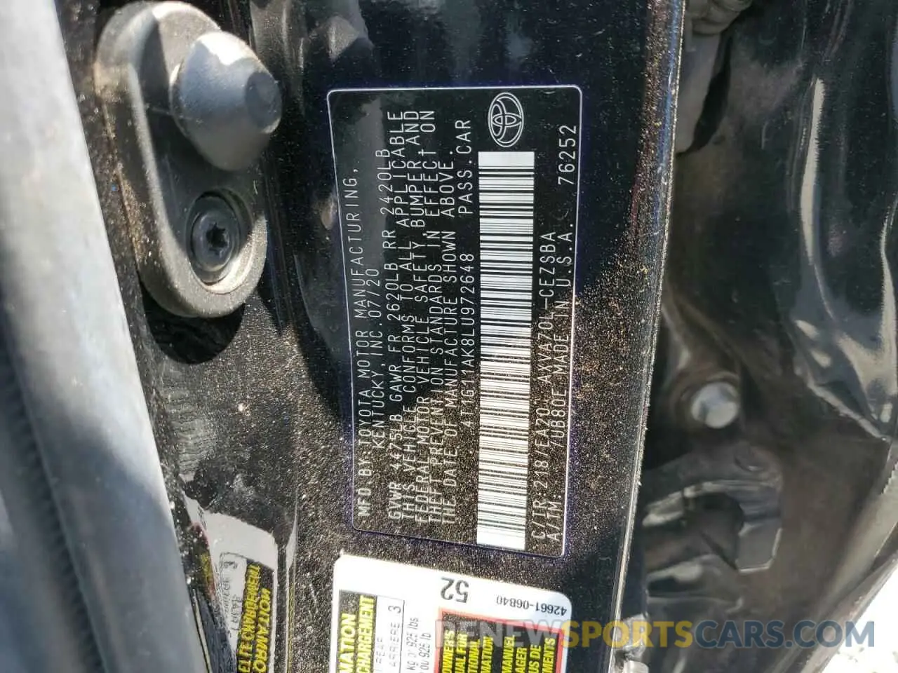 12 Photograph of a damaged car 4T1G11AK8LU972648 TOYOTA CAMRY 2020