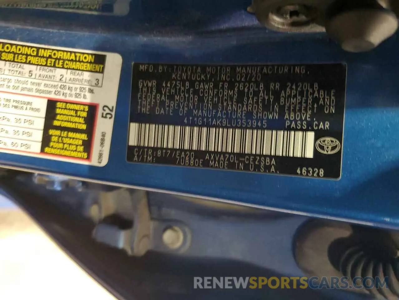 14 Photograph of a damaged car 4T1G11AK9LU353945 TOYOTA CAMRY 2020