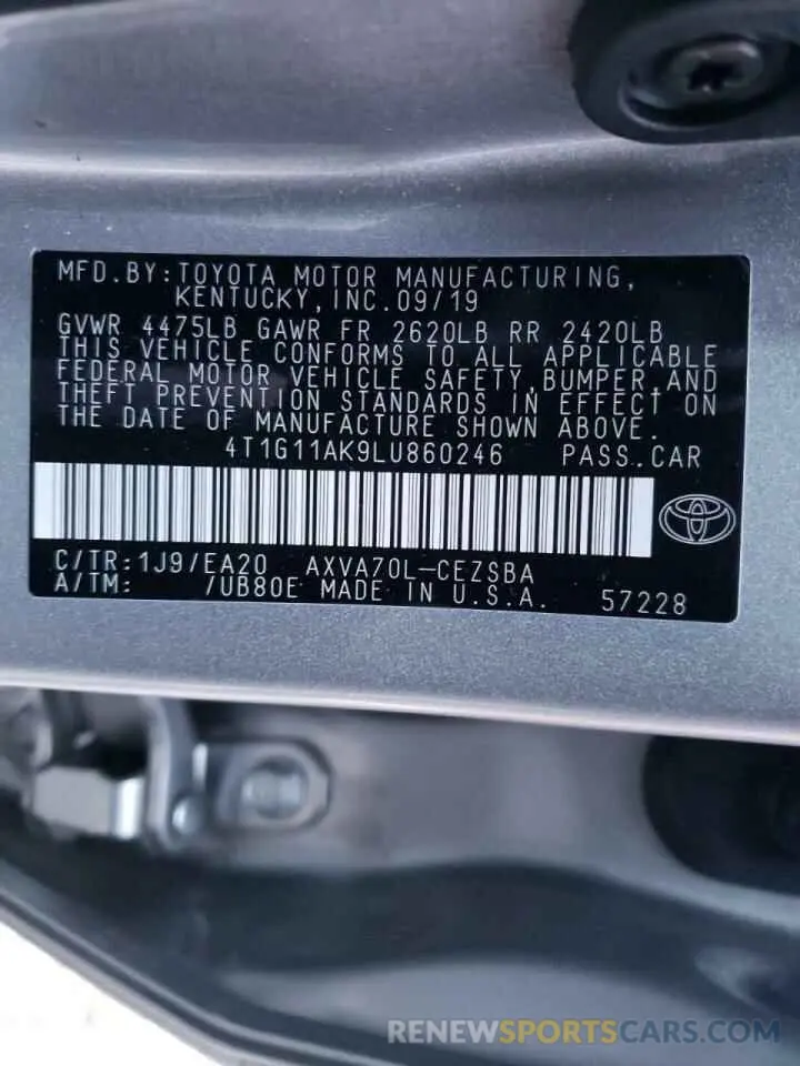 10 Photograph of a damaged car 4T1G11AK9LU860246 TOYOTA CAMRY 2020