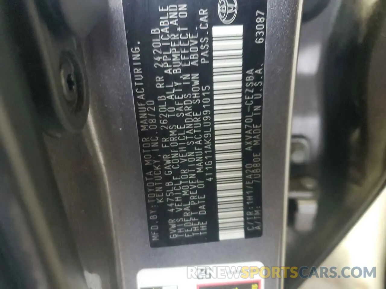 12 Photograph of a damaged car 4T1G11AK9LU991015 TOYOTA CAMRY 2020