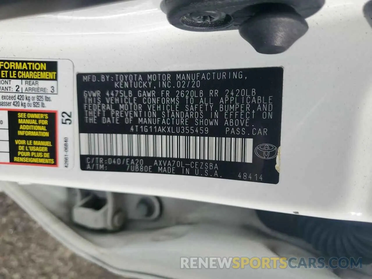 14 Photograph of a damaged car 4T1G11AKXLU355459 TOYOTA CAMRY 2020
