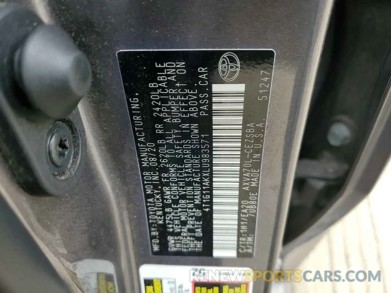 12 Photograph of a damaged car 4T1G11AKXLU983571 TOYOTA CAMRY 2020
