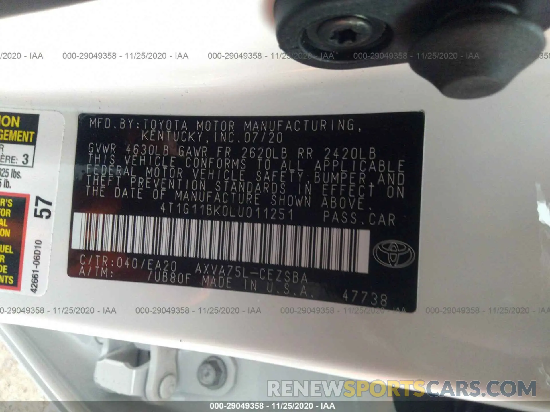 9 Photograph of a damaged car 4T1G11BK0LU011251 TOYOTA CAMRY 2020