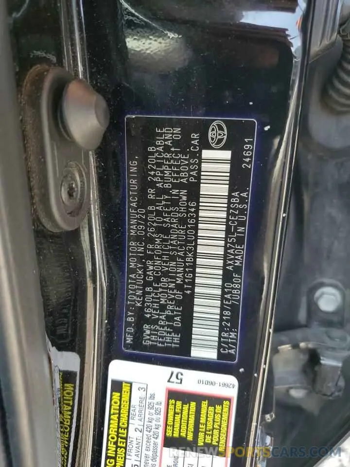 12 Photograph of a damaged car 4T1G11BK3LU016346 TOYOTA CAMRY 2020