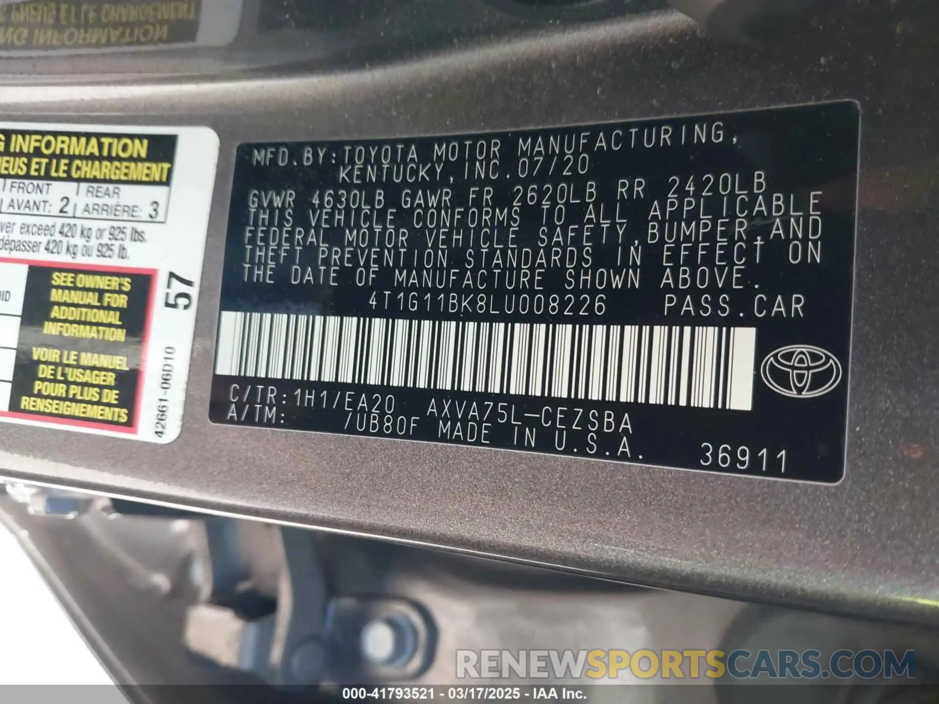 9 Photograph of a damaged car 4T1G11BK8LU008226 TOYOTA CAMRY 2020