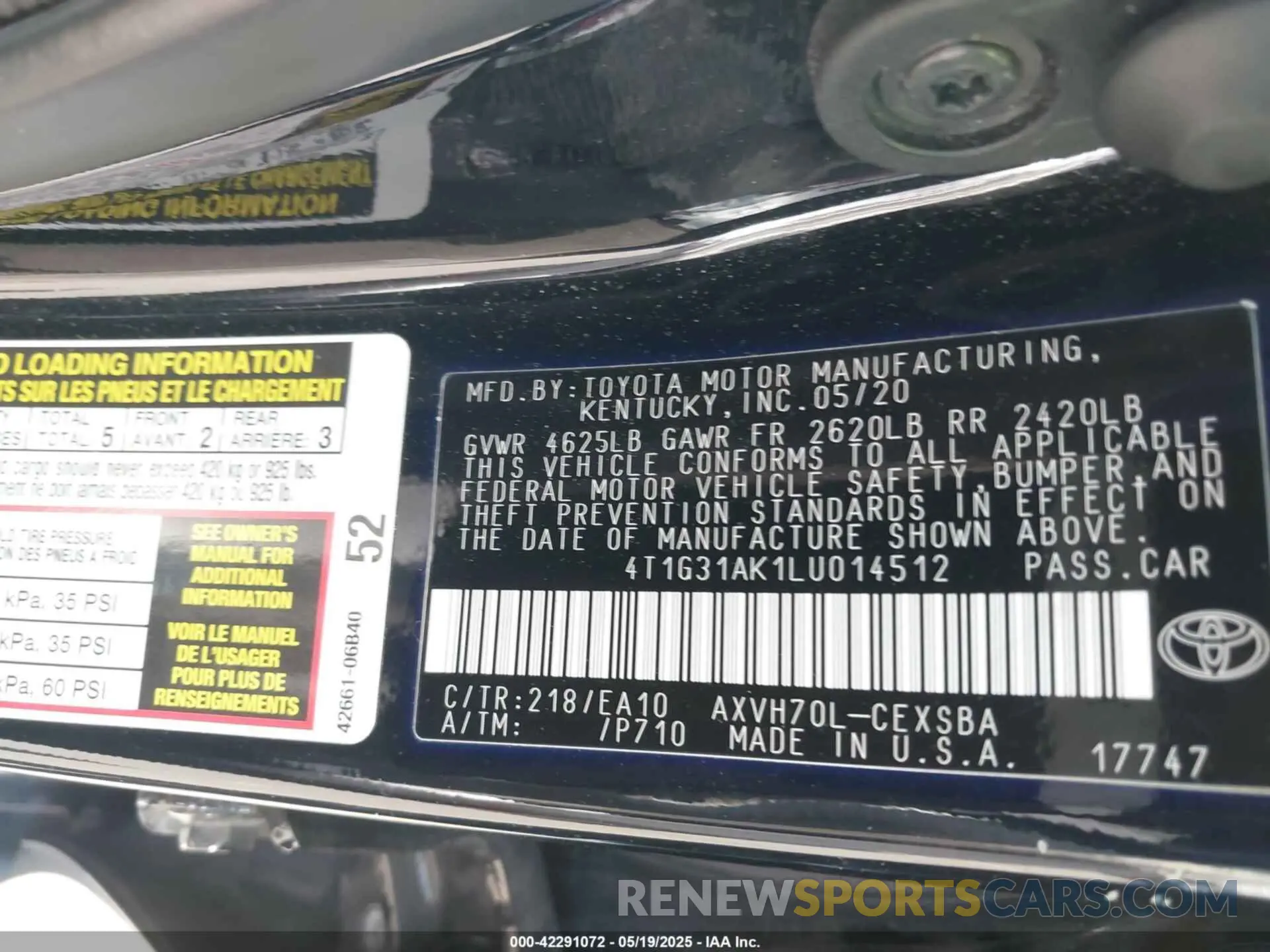 9 Photograph of a damaged car 4T1G31AK1LU014512 TOYOTA CAMRY 2020
