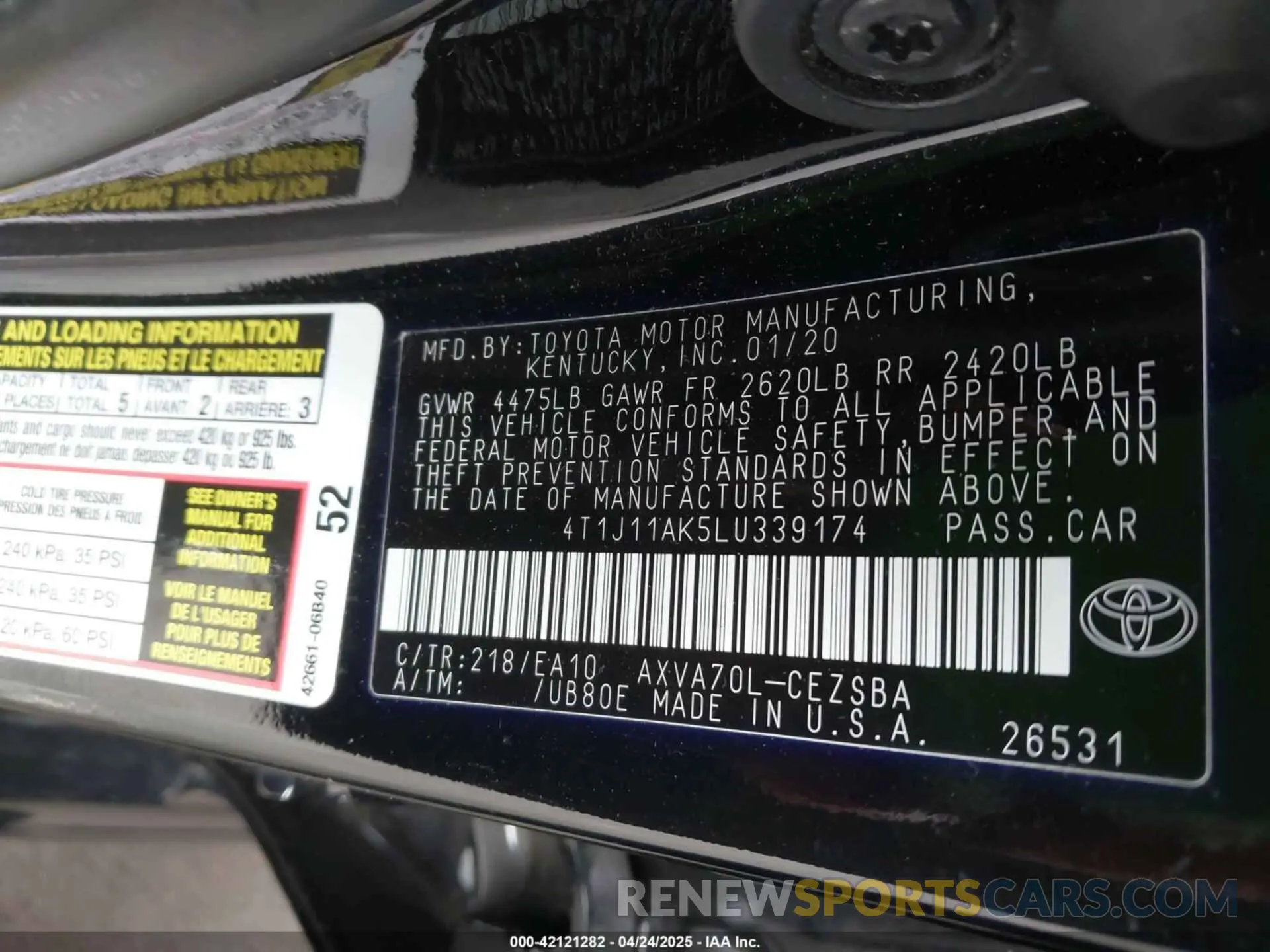 9 Photograph of a damaged car 4T1J11AK5LU339174 TOYOTA CAMRY 2020