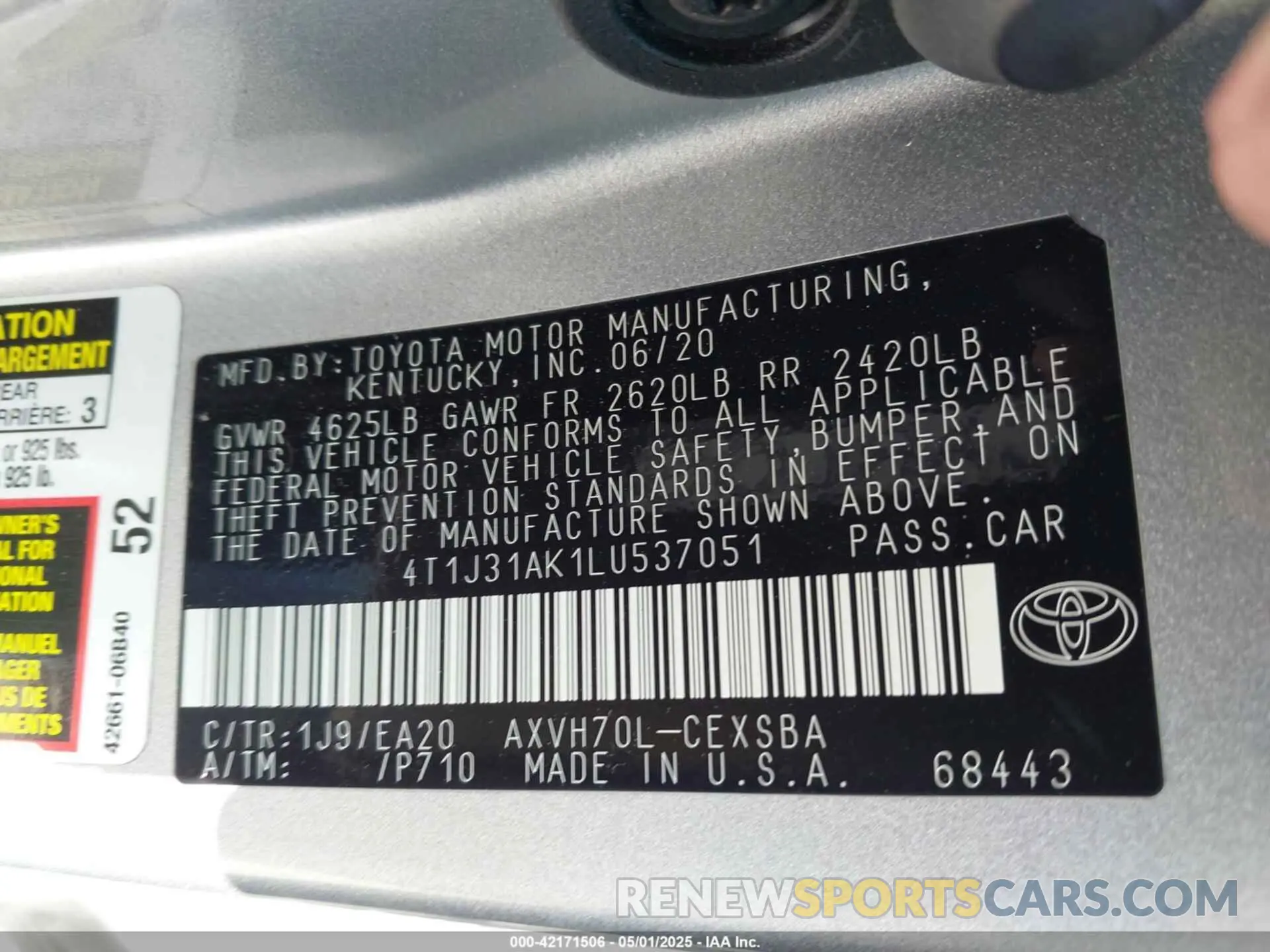 9 Photograph of a damaged car 4T1J31AK1LU537051 TOYOTA CAMRY 2020