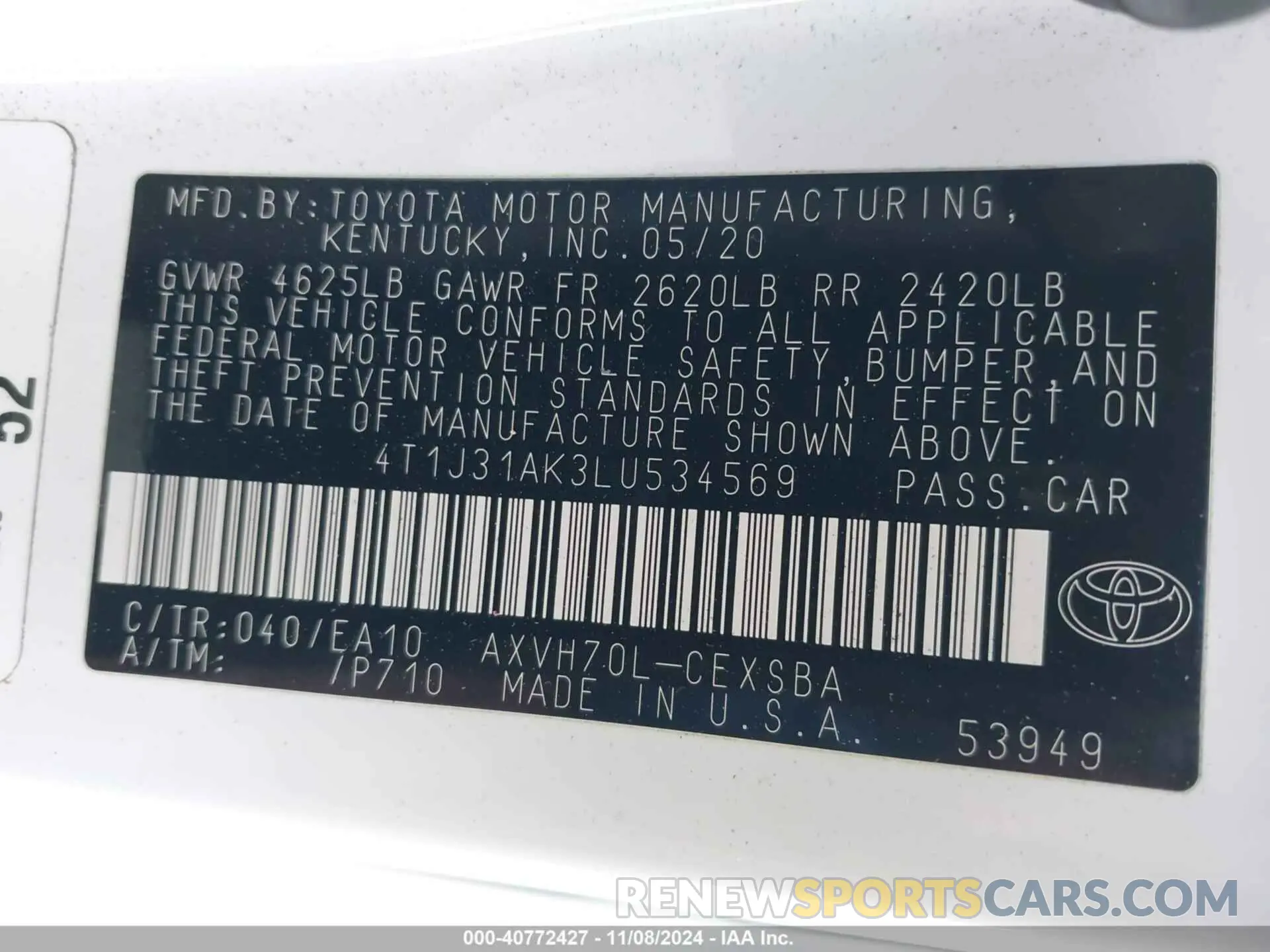 9 Photograph of a damaged car 4T1J31AK3LU534569 TOYOTA CAMRY 2020