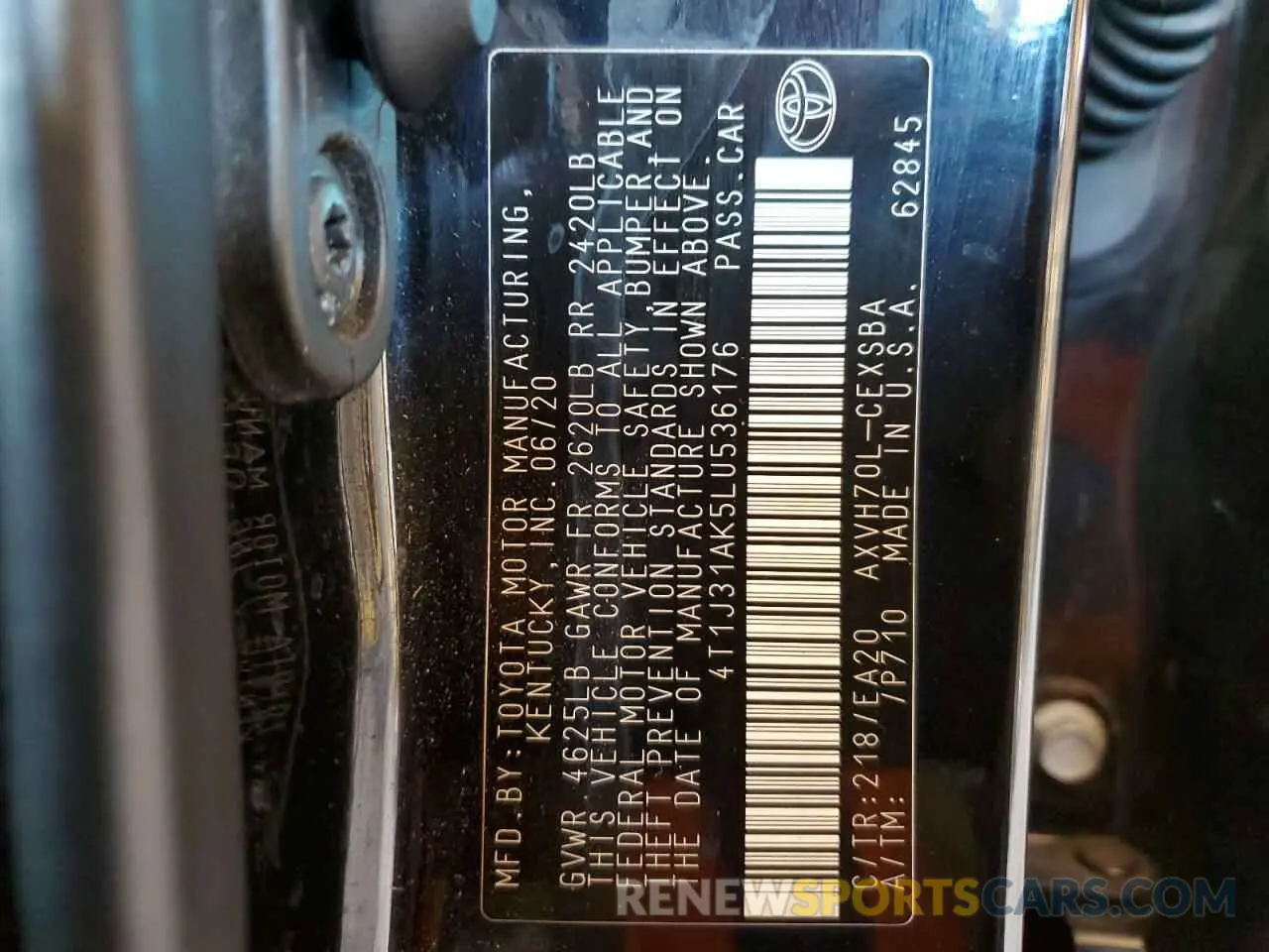 12 Photograph of a damaged car 4T1J31AK5LU536176 TOYOTA CAMRY 2020