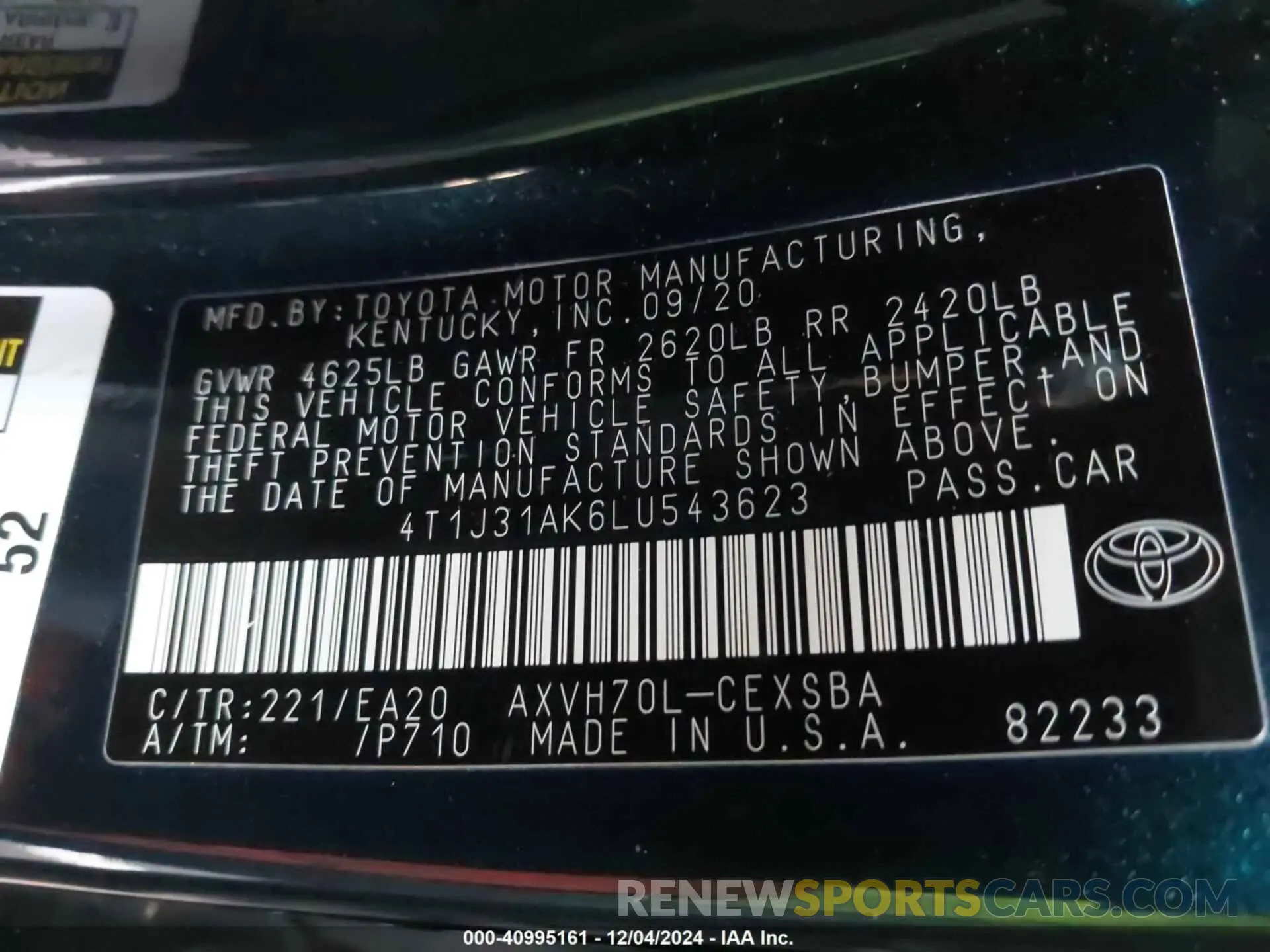 9 Photograph of a damaged car 4T1J31AK6LU543623 TOYOTA CAMRY 2020