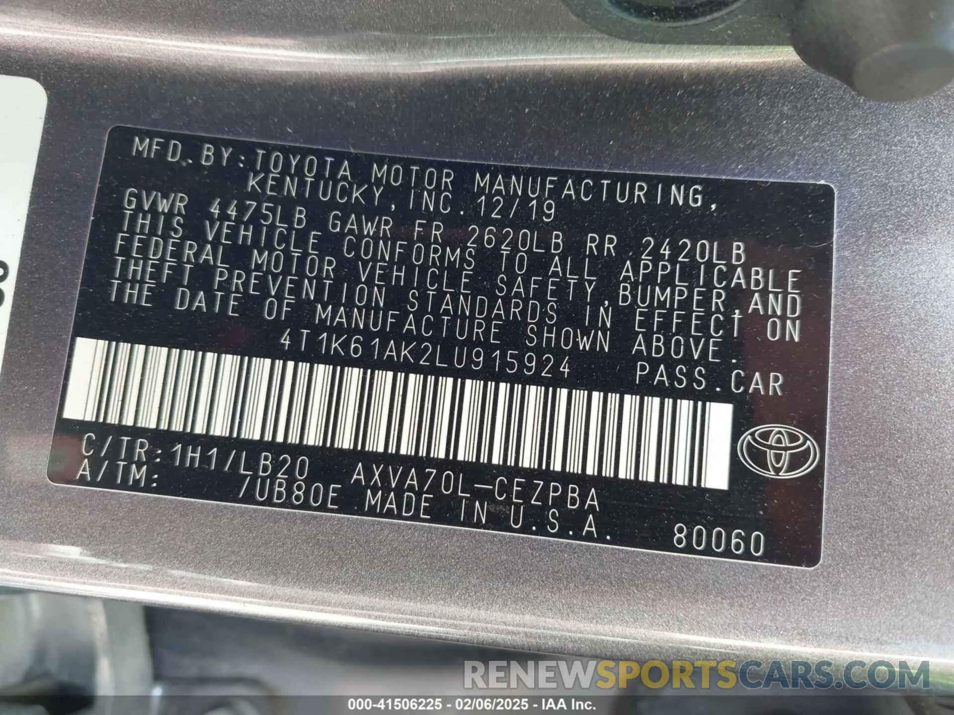 9 Photograph of a damaged car 4T1K61AK2LU915924 TOYOTA CAMRY 2020
