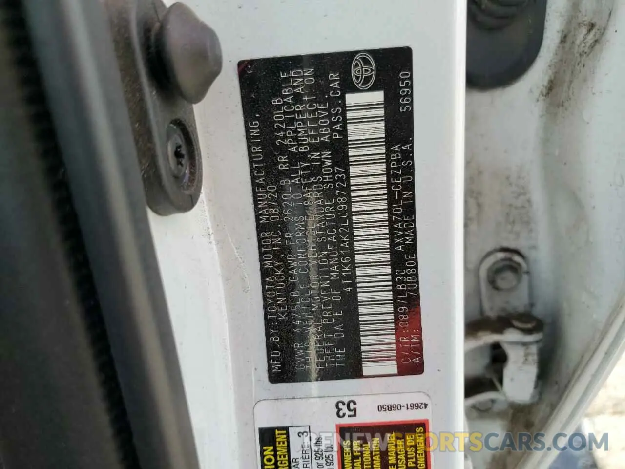 12 Photograph of a damaged car 4T1K61AK2LU987237 TOYOTA CAMRY 2020