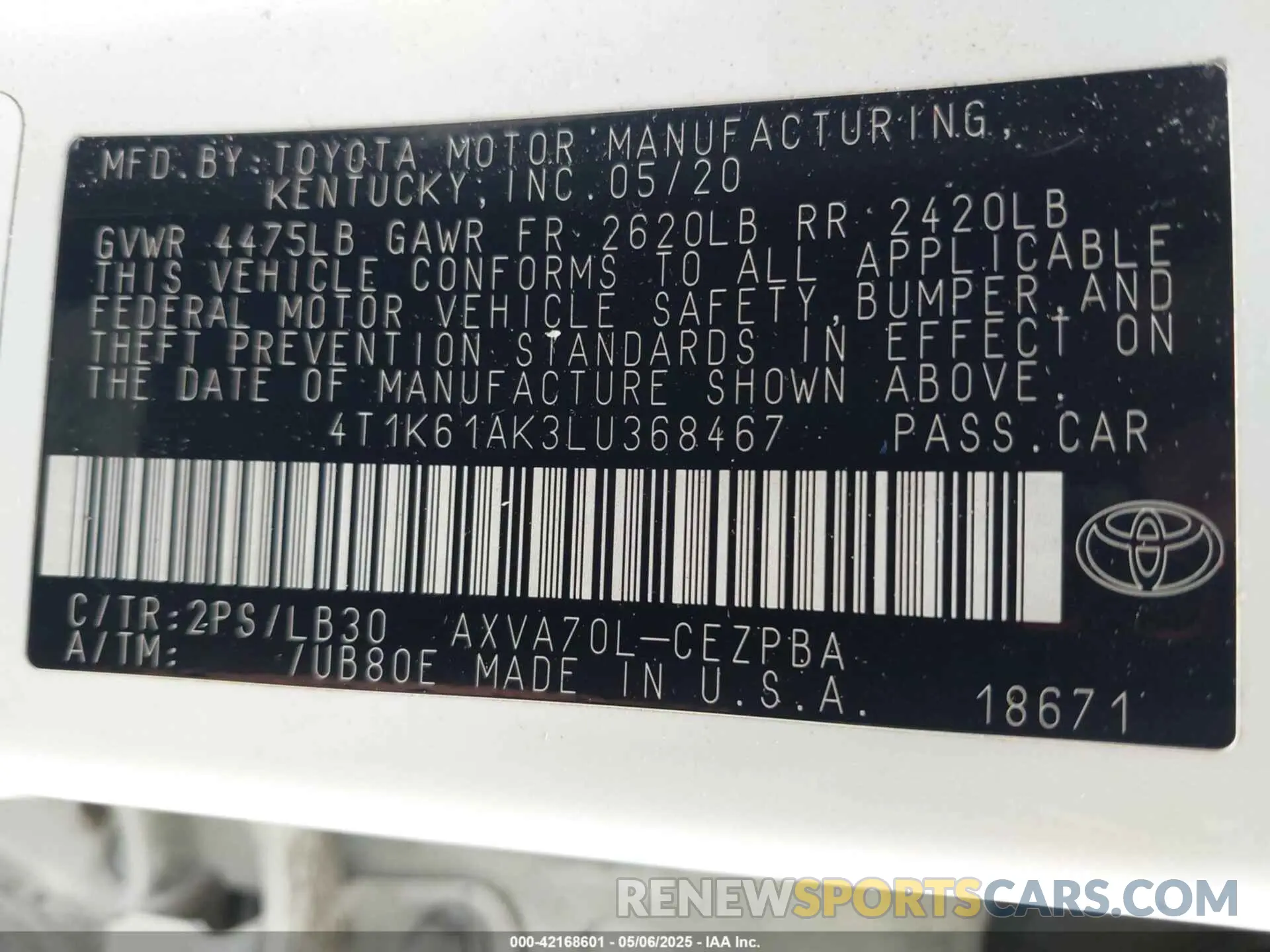 9 Photograph of a damaged car 4T1K61AK3LU368467 TOYOTA CAMRY 2020