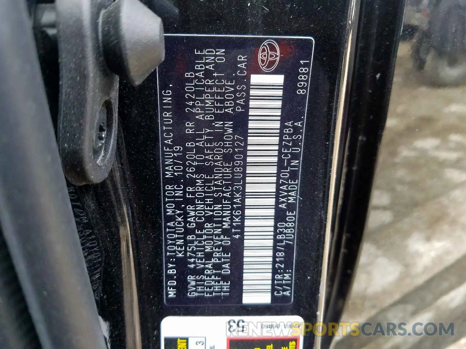 10 Photograph of a damaged car 4T1K61AK3LU890127 TOYOTA CAMRY 2020