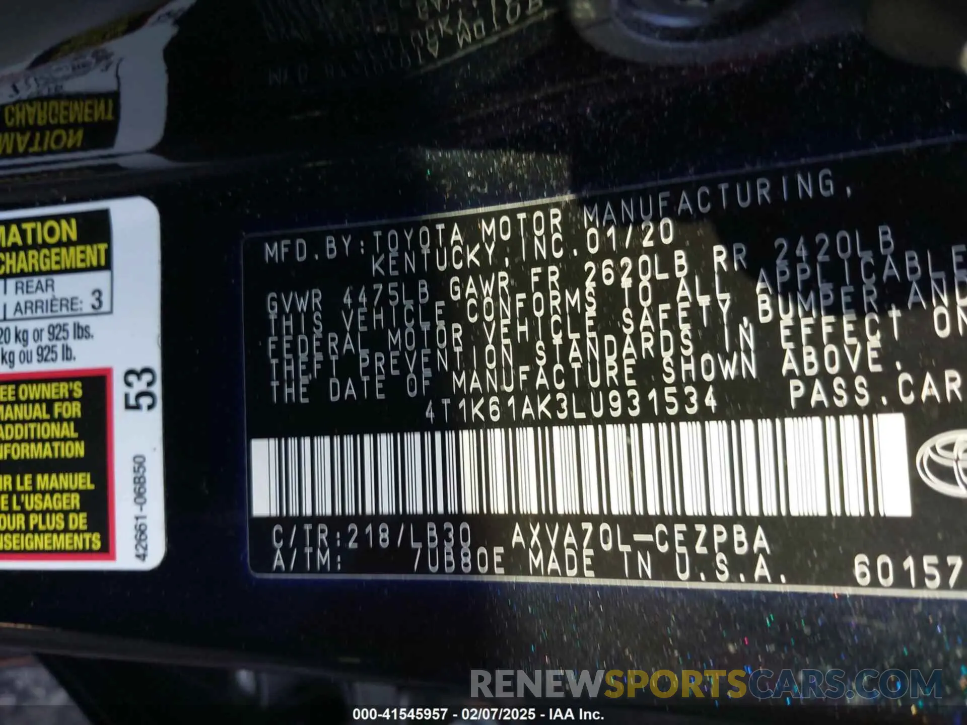 9 Photograph of a damaged car 4T1K61AK3LU931534 TOYOTA CAMRY 2020
