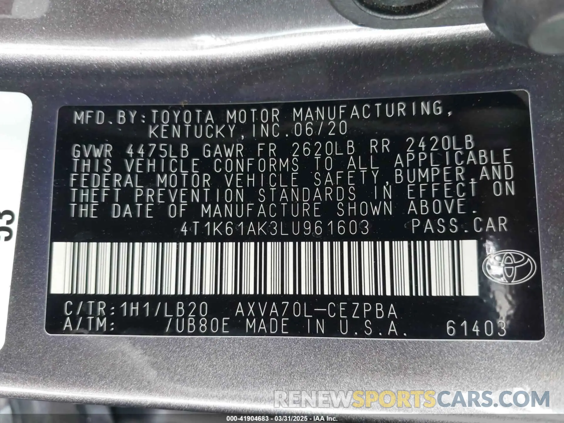 9 Photograph of a damaged car 4T1K61AK3LU961603 TOYOTA CAMRY 2020