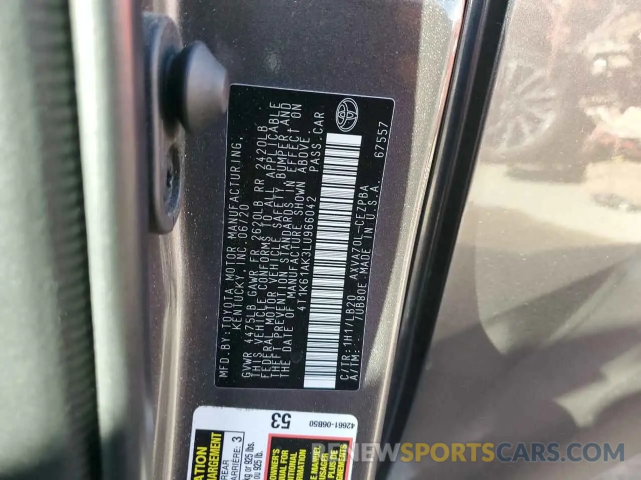 12 Photograph of a damaged car 4T1K61AK3LU966042 TOYOTA CAMRY 2020