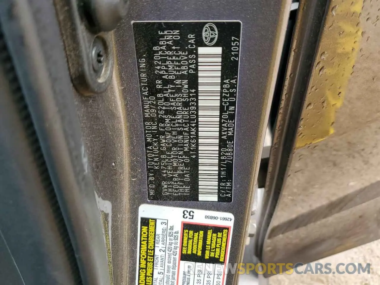13 Photograph of a damaged car 4T1K61AK4LU393314 TOYOTA CAMRY 2020