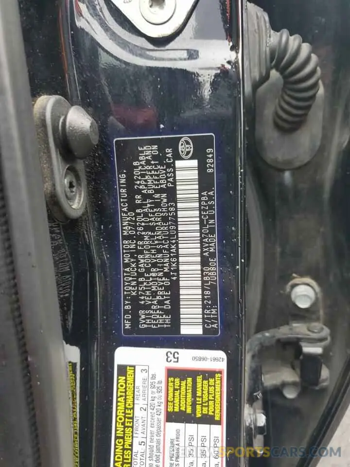 12 Photograph of a damaged car 4T1K61AK4LU977583 TOYOTA CAMRY 2020