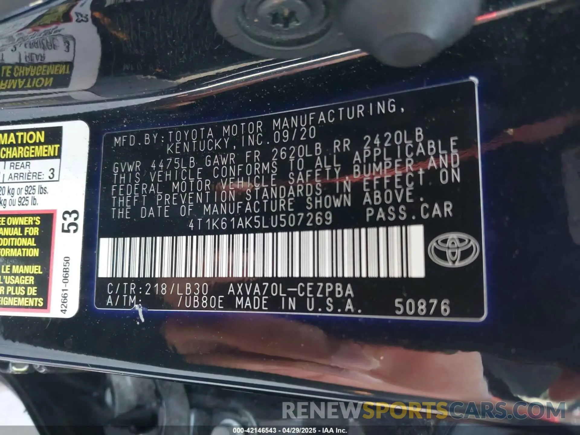 9 Photograph of a damaged car 4T1K61AK5LU507269 TOYOTA CAMRY 2020