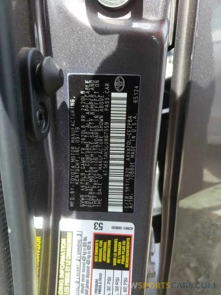 12 Photograph of a damaged car 4T1K61AK5LU867559 TOYOTA CAMRY 2020